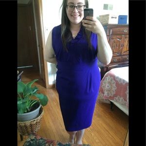 Purple Ruffle V Neck Sheath Dress